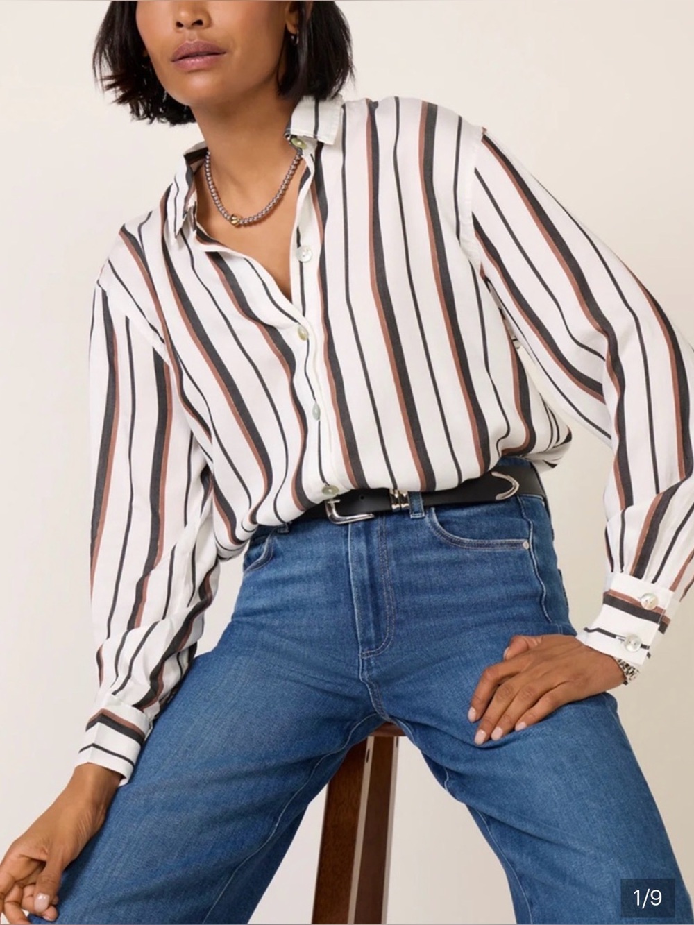 cloth & stone Boyfriend Button Down Size M Brown/Black/Gold Stripe NWT